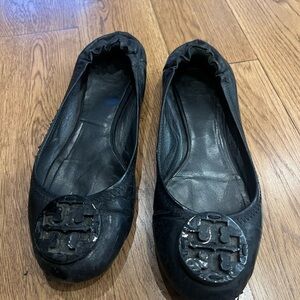 Tory Burch Black Flats with Logo Accent